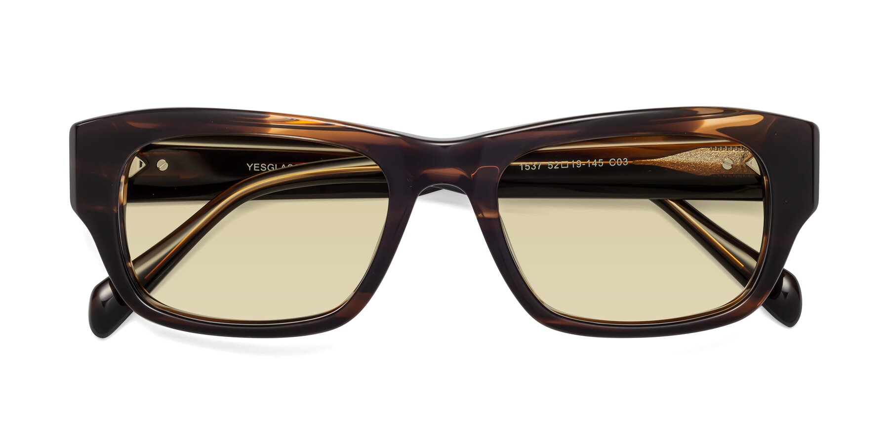 Folded Front of 1537 in Stripe Brown with Light Champagne Tinted Lenses