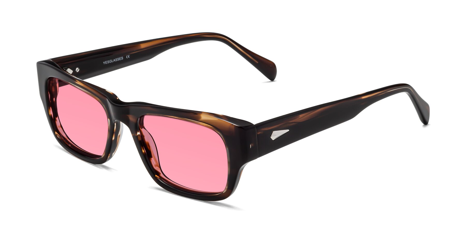 Angle of 1537 in Stripe Brown with Pink Tinted Lenses