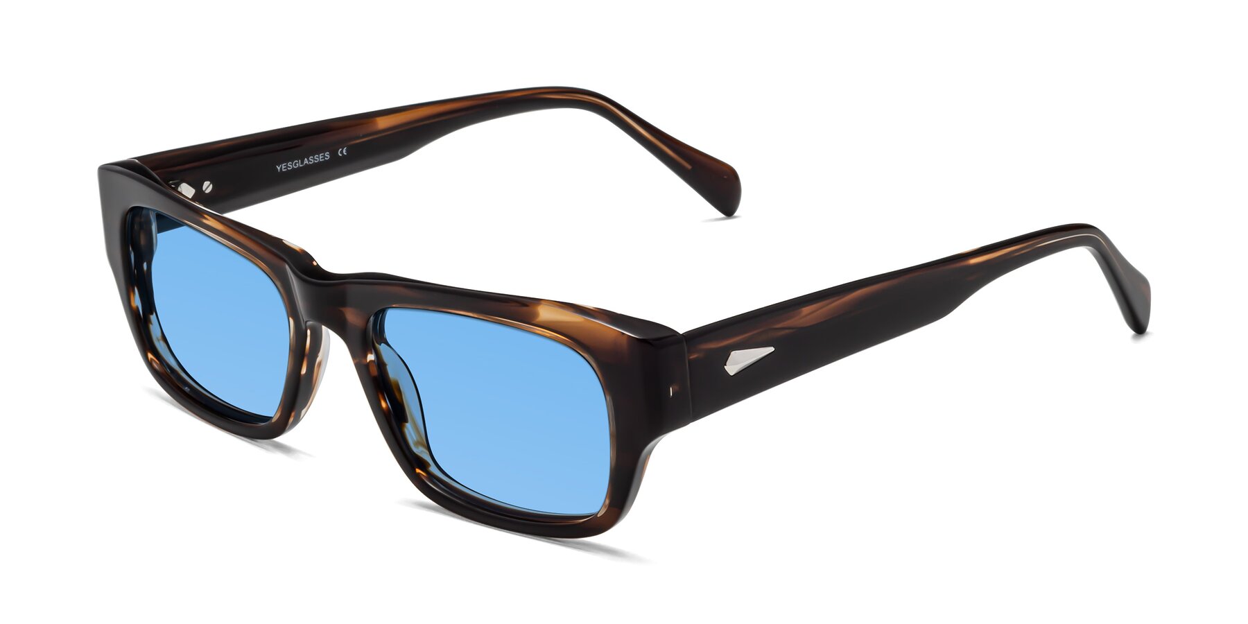Angle of 1537 in Stripe Brown with Medium Blue Tinted Lenses