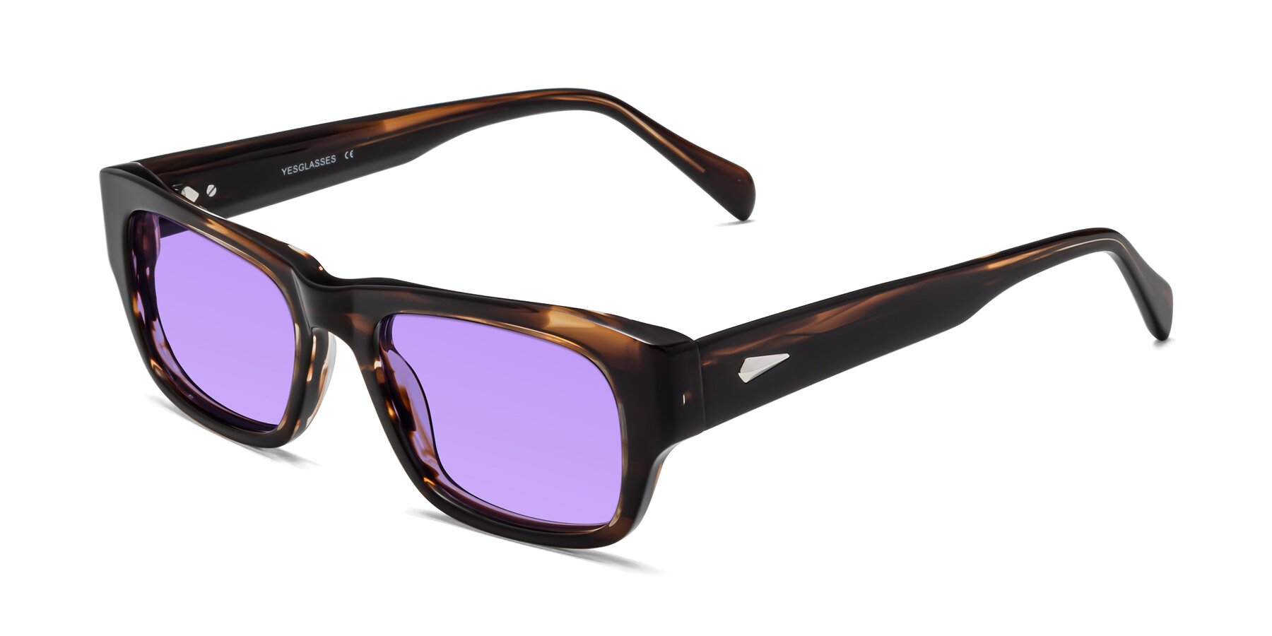 Angle of 1537 in Stripe Brown with Medium Purple Tinted Lenses