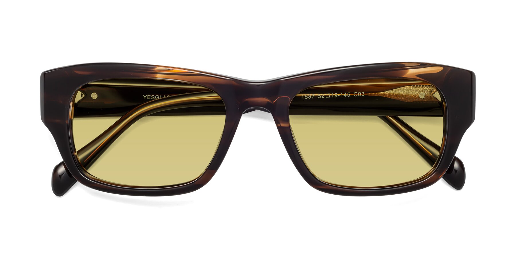 Folded Front of 1537 in Stripe Brown with Medium Champagne Tinted Lenses