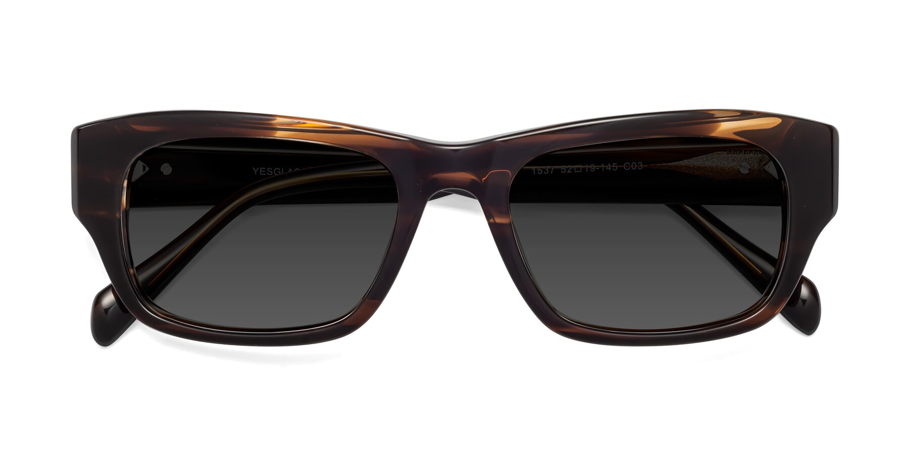 Folded Front of 1537 in Stripe Brown with Gray Tinted Lenses