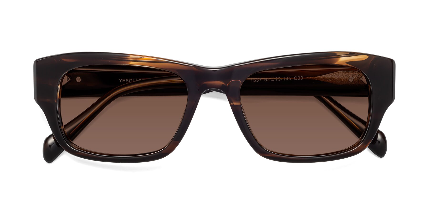 Folded Front of 1537 in Stripe Brown with Brown Tinted Lenses