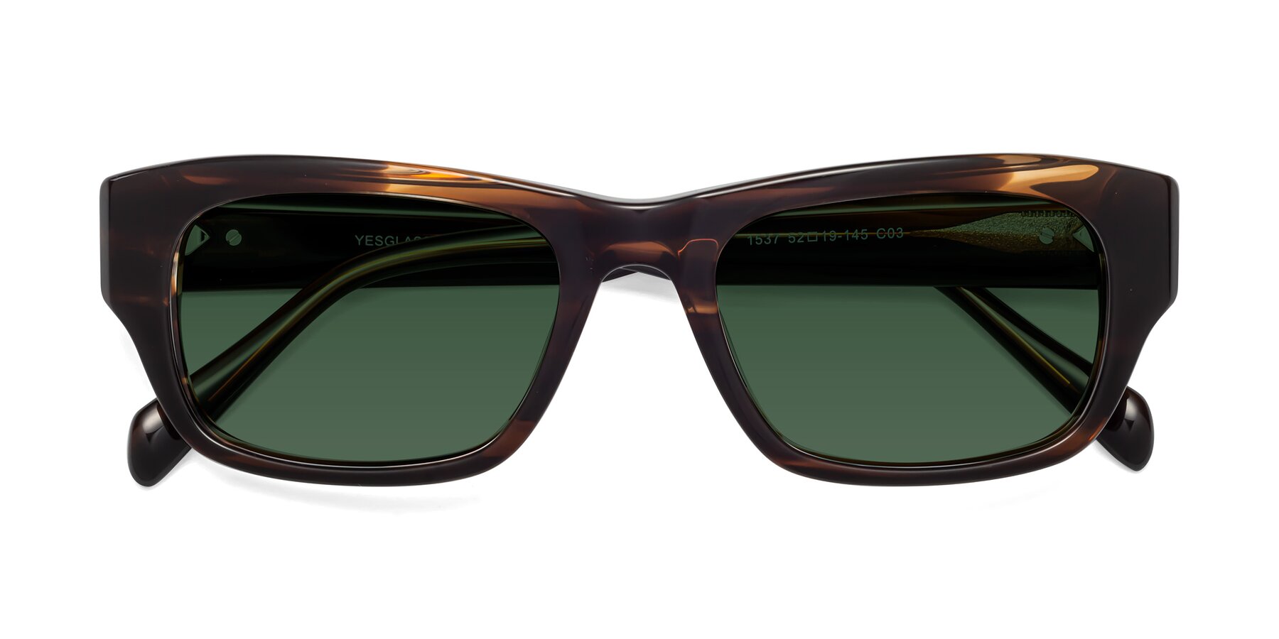 Folded Front of 1537 in Stripe Brown with Green Tinted Lenses