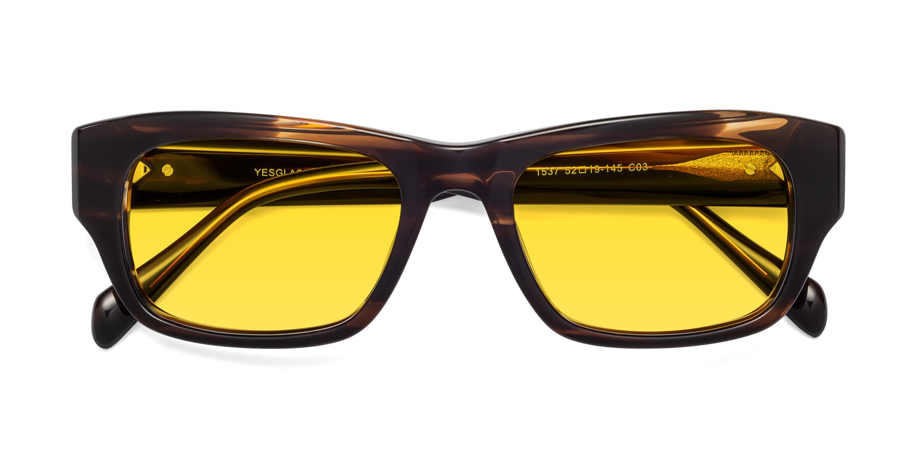 Folded Front of 1537 in Stripe Brown with Yellow Tinted Lenses