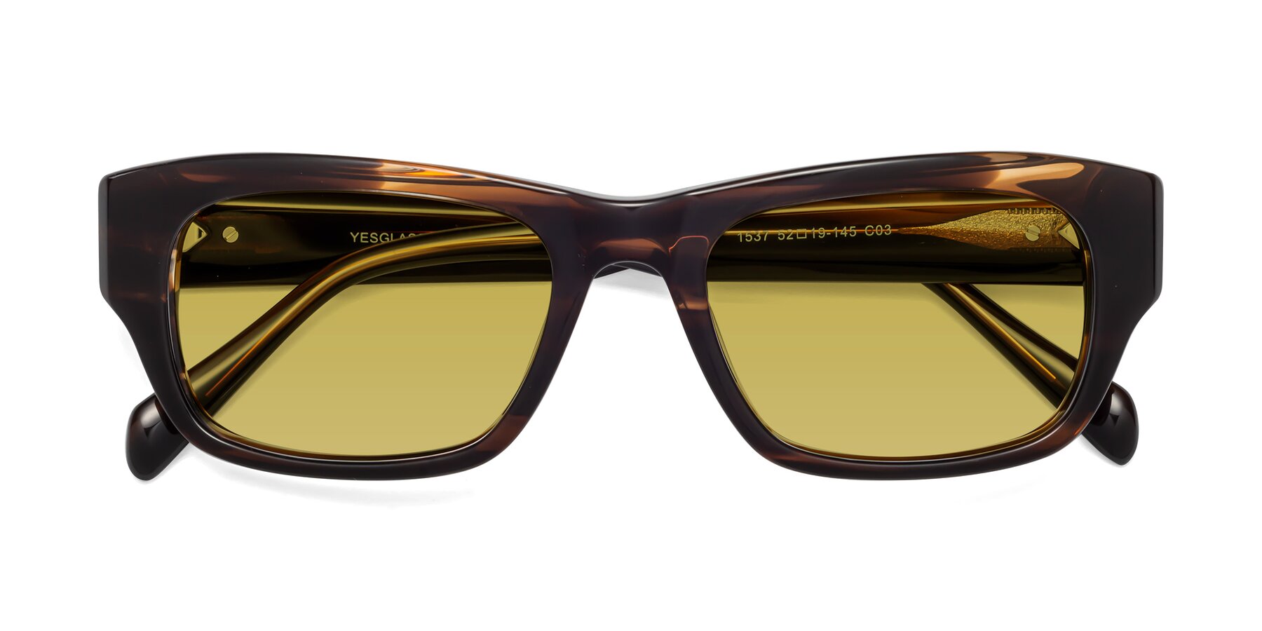 Folded Front of 1537 in Stripe Brown with Champagne Tinted Lenses