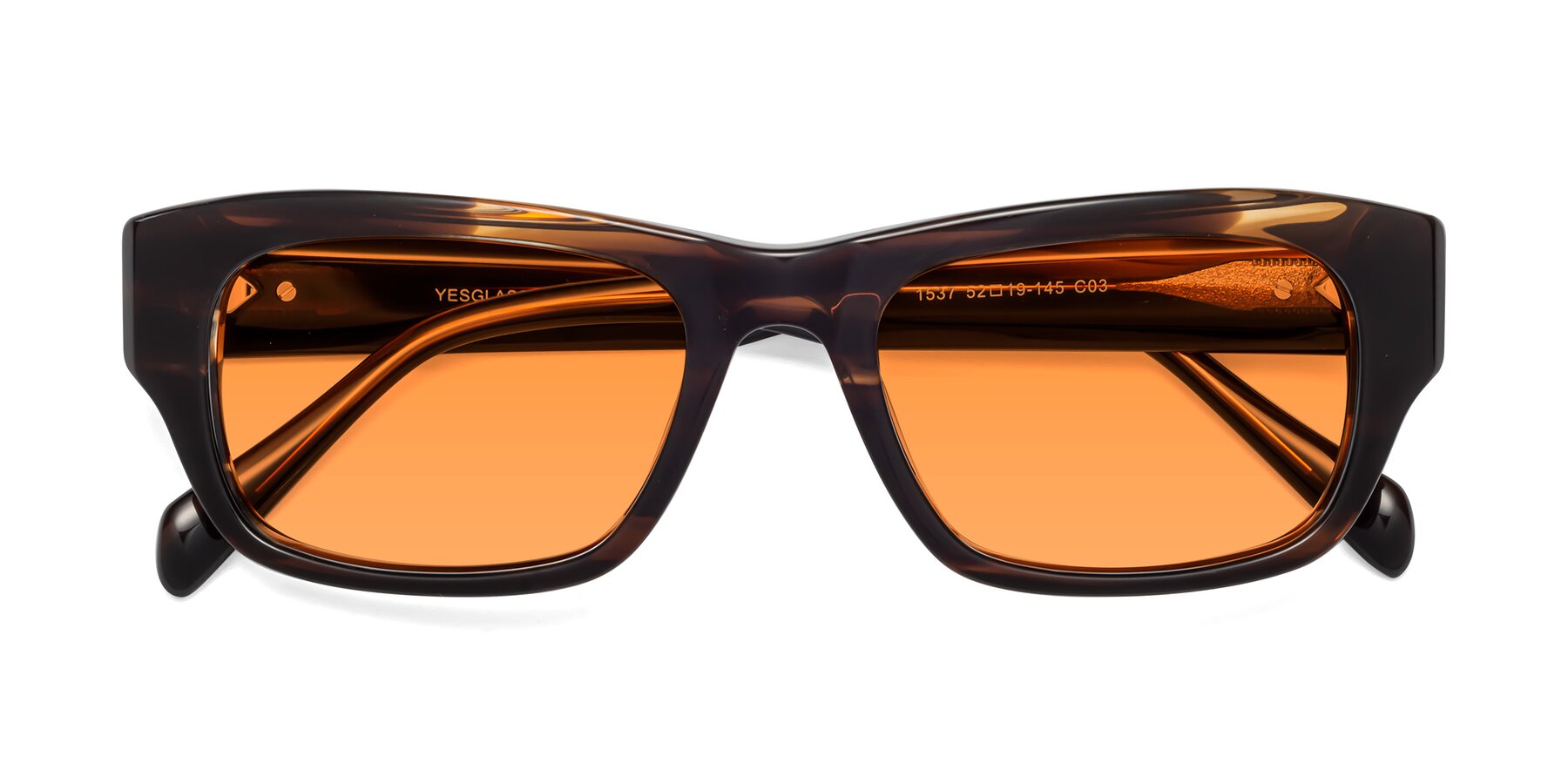 Folded Front of 1537 in Stripe Brown with Orange Tinted Lenses