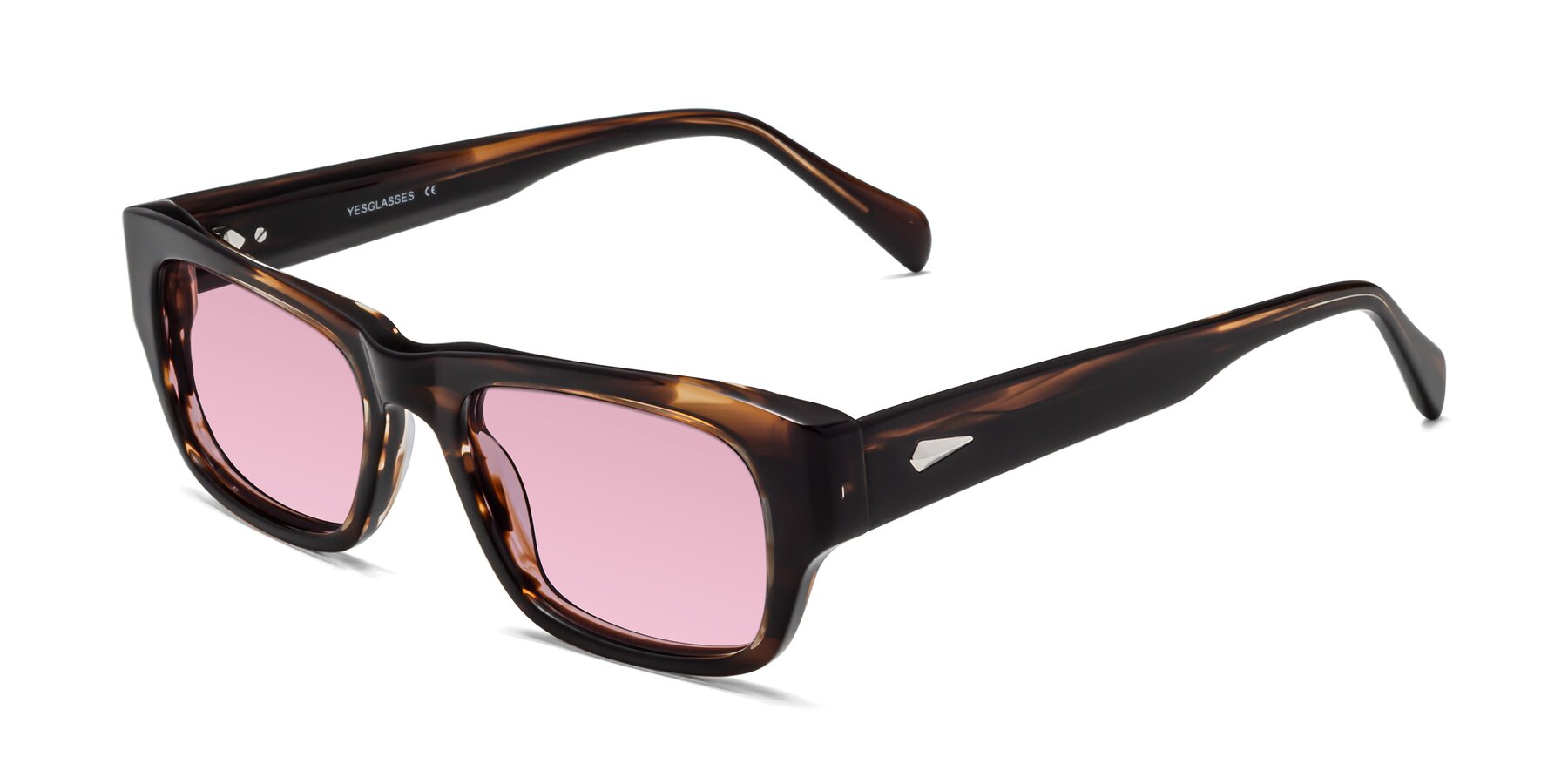 Angle of 1537 in Stripe Brown with Light Wine Tinted Lenses