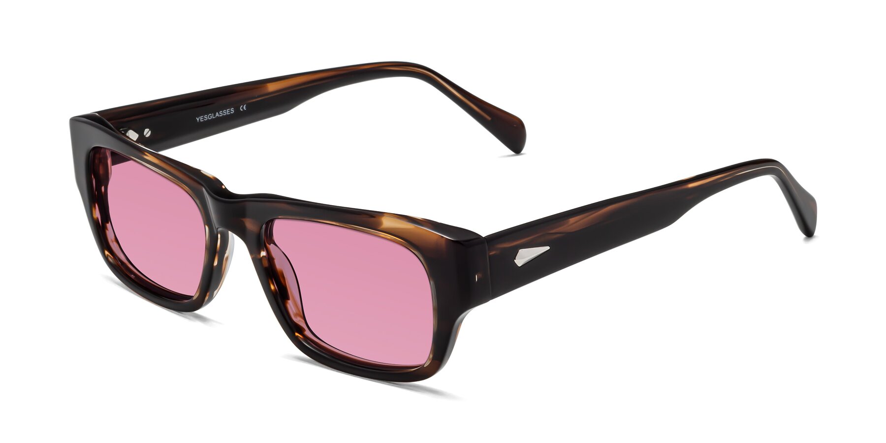 Angle of 1537 in Stripe Brown with Medium Wine Tinted Lenses