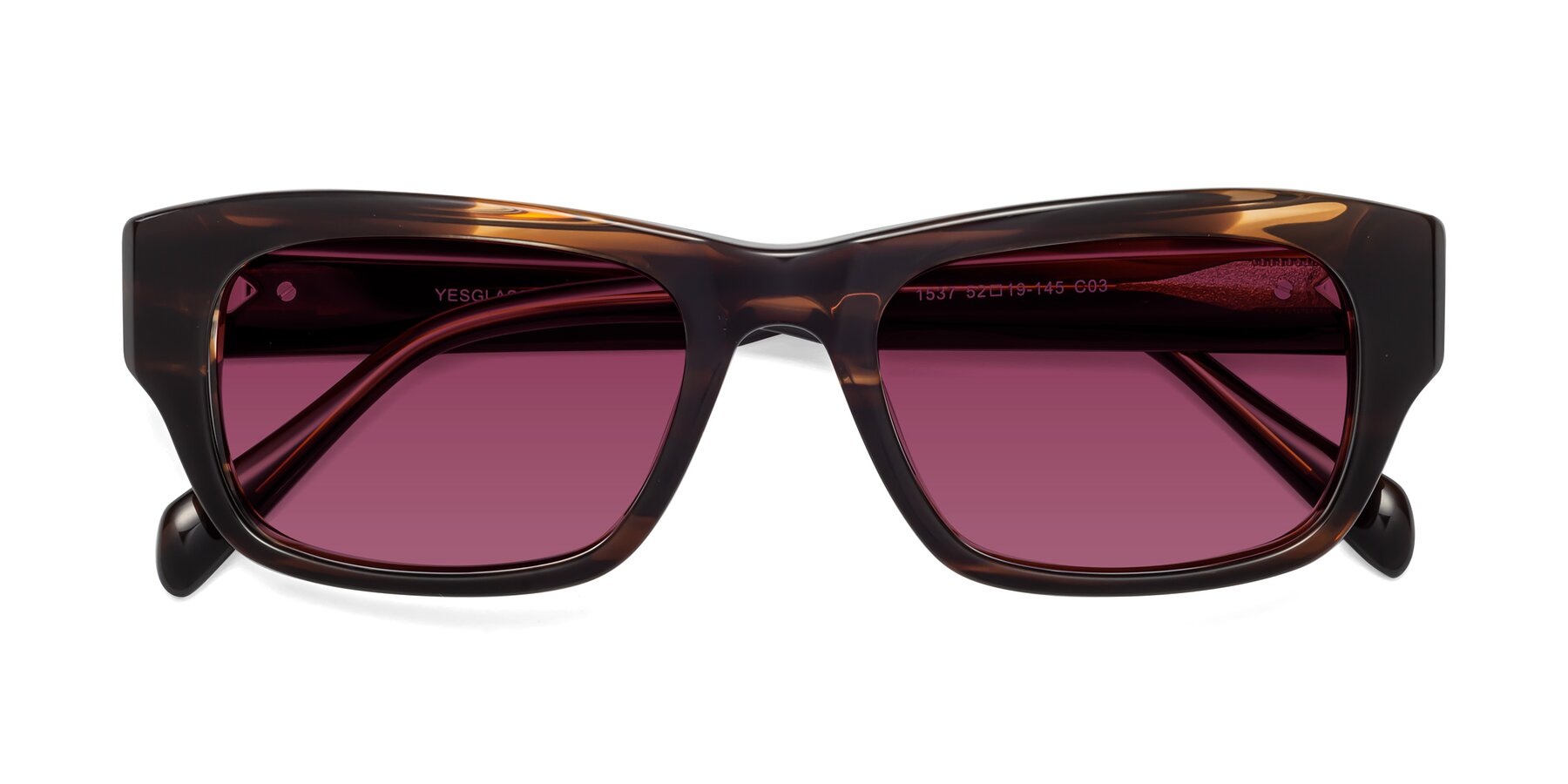 Folded Front of 1537 in Stripe Brown with Wine Tinted Lenses