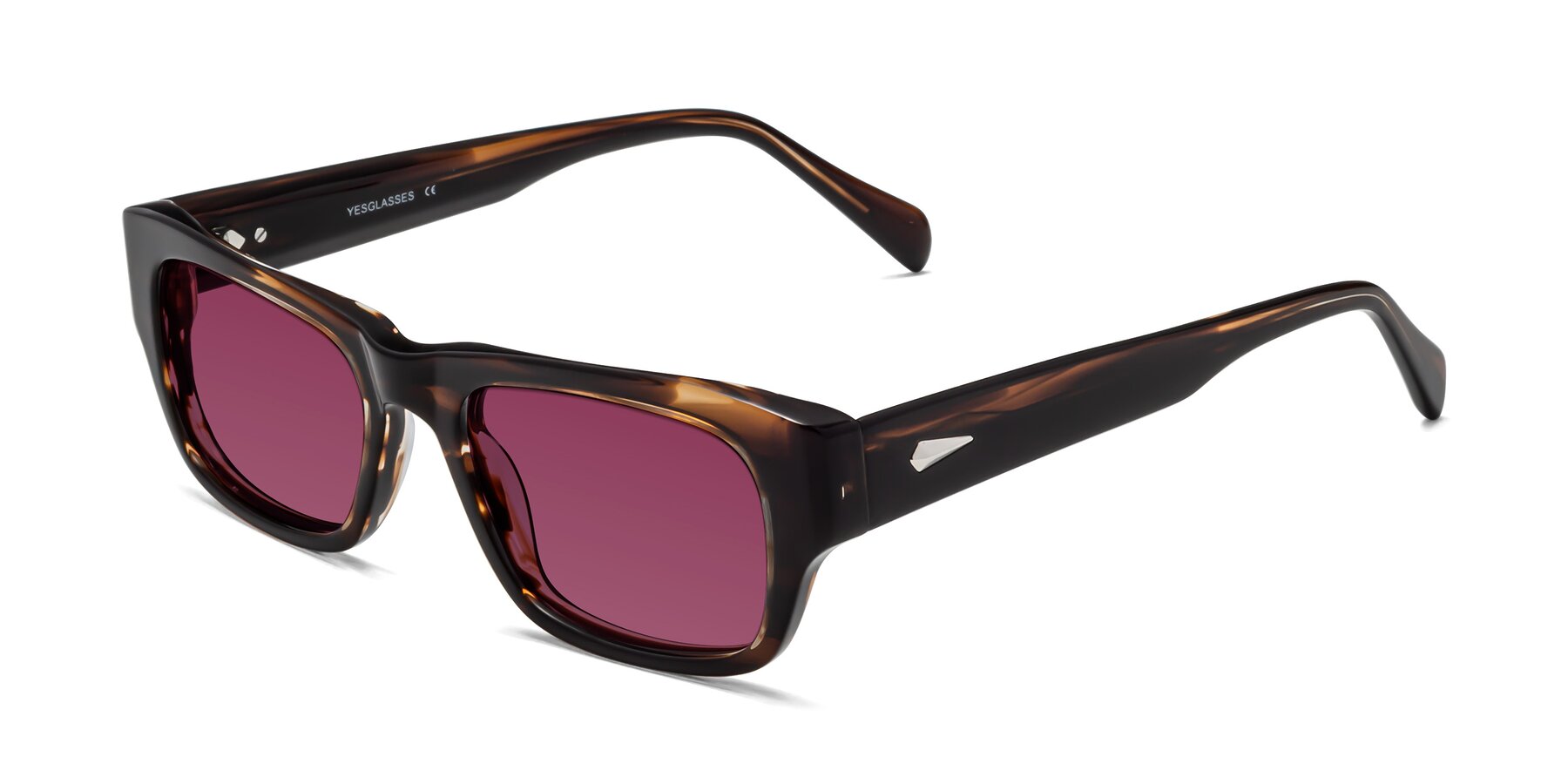 Angle of 1537 in Stripe Brown with Wine Tinted Lenses