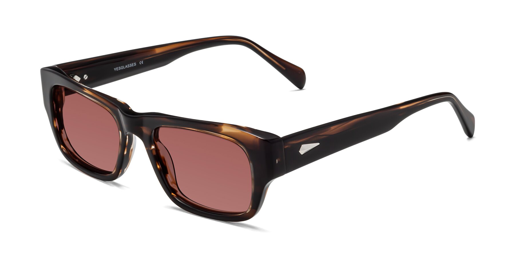 Angle of 1537 in Stripe Brown with Garnet Tinted Lenses