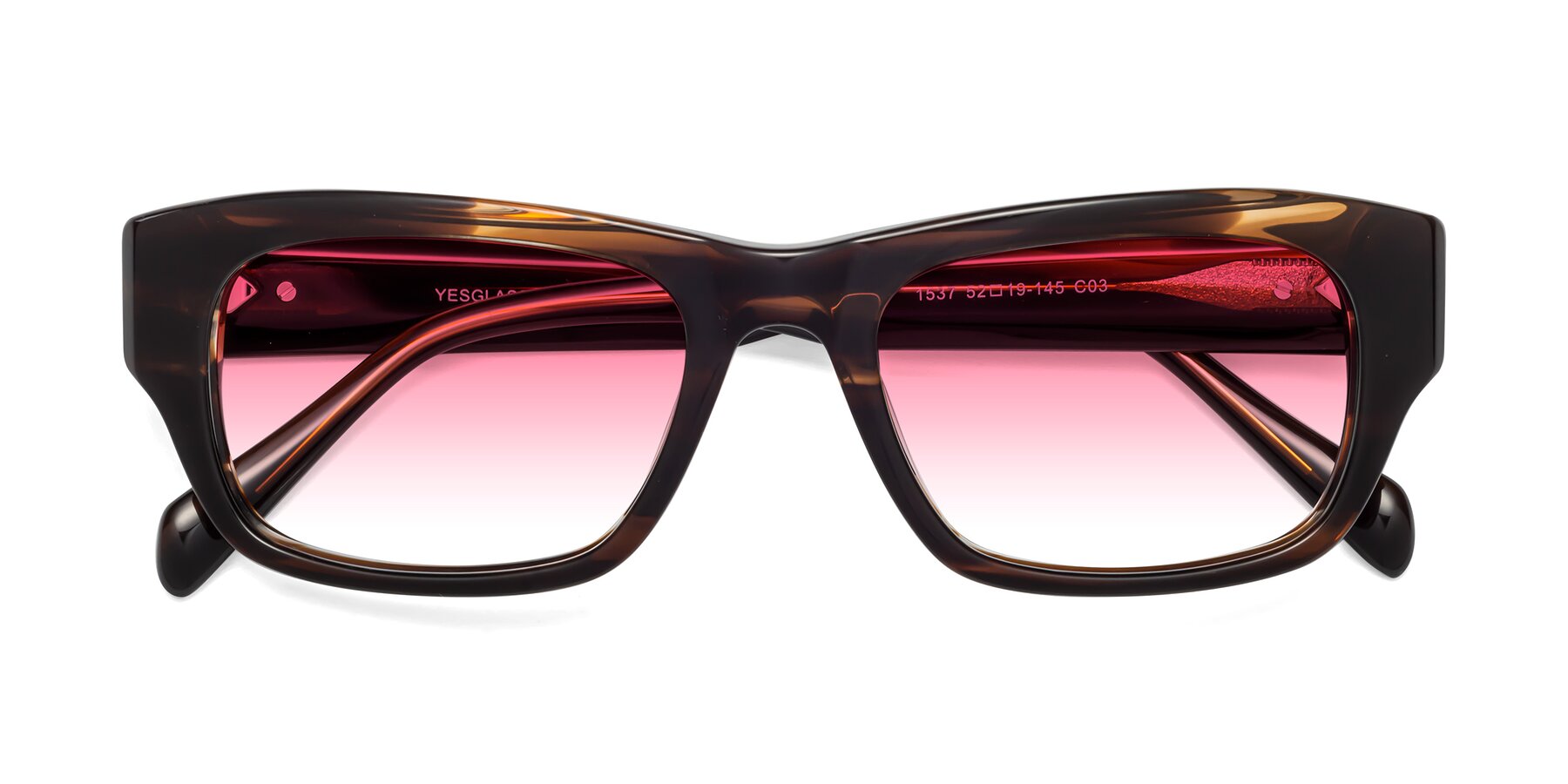Folded Front of 1537 in Stripe Brown with Pink Gradient Lenses