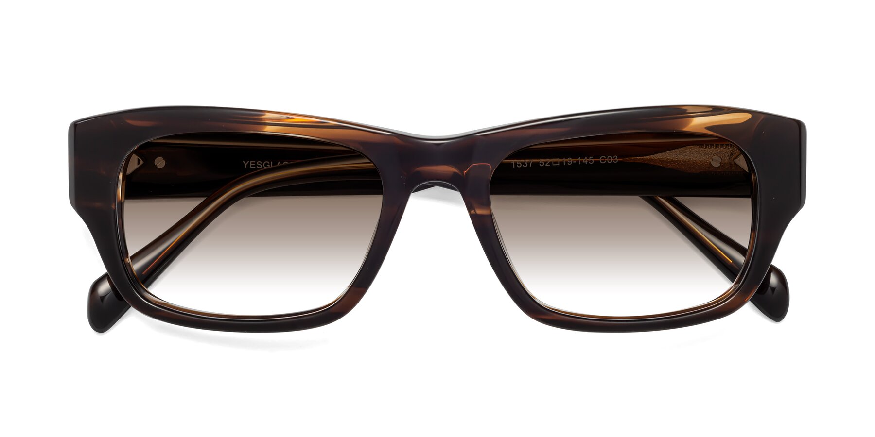 Folded Front of 1537 in Stripe Brown with Brown Gradient Lenses