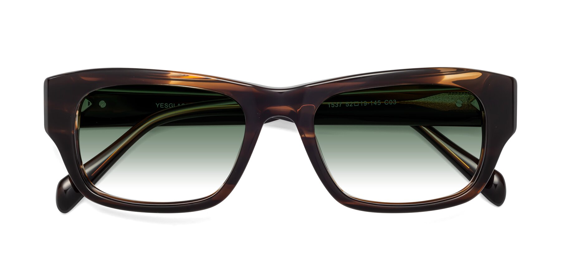 Folded Front of 1537 in Stripe Brown with Green Gradient Lenses