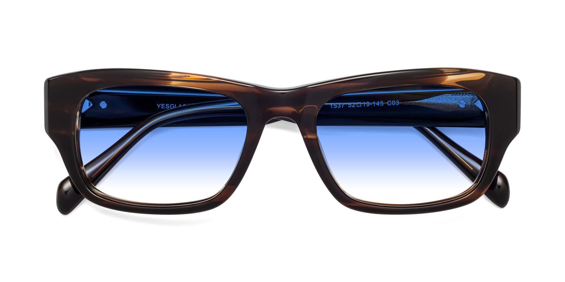 Folded Front of 1537 in Stripe Brown with Blue Gradient Lenses