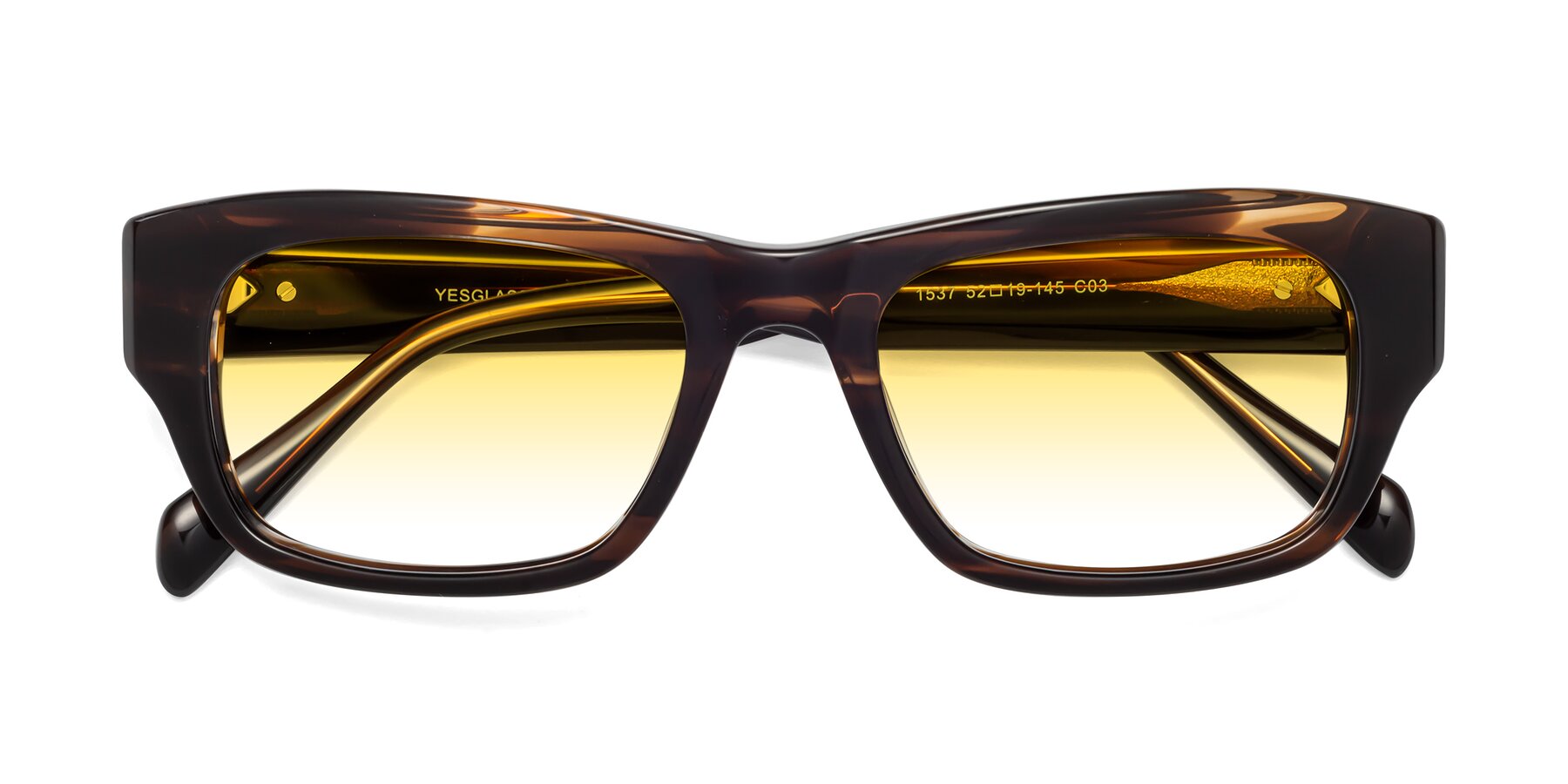 Folded Front of 1537 in Stripe Brown with Yellow Gradient Lenses