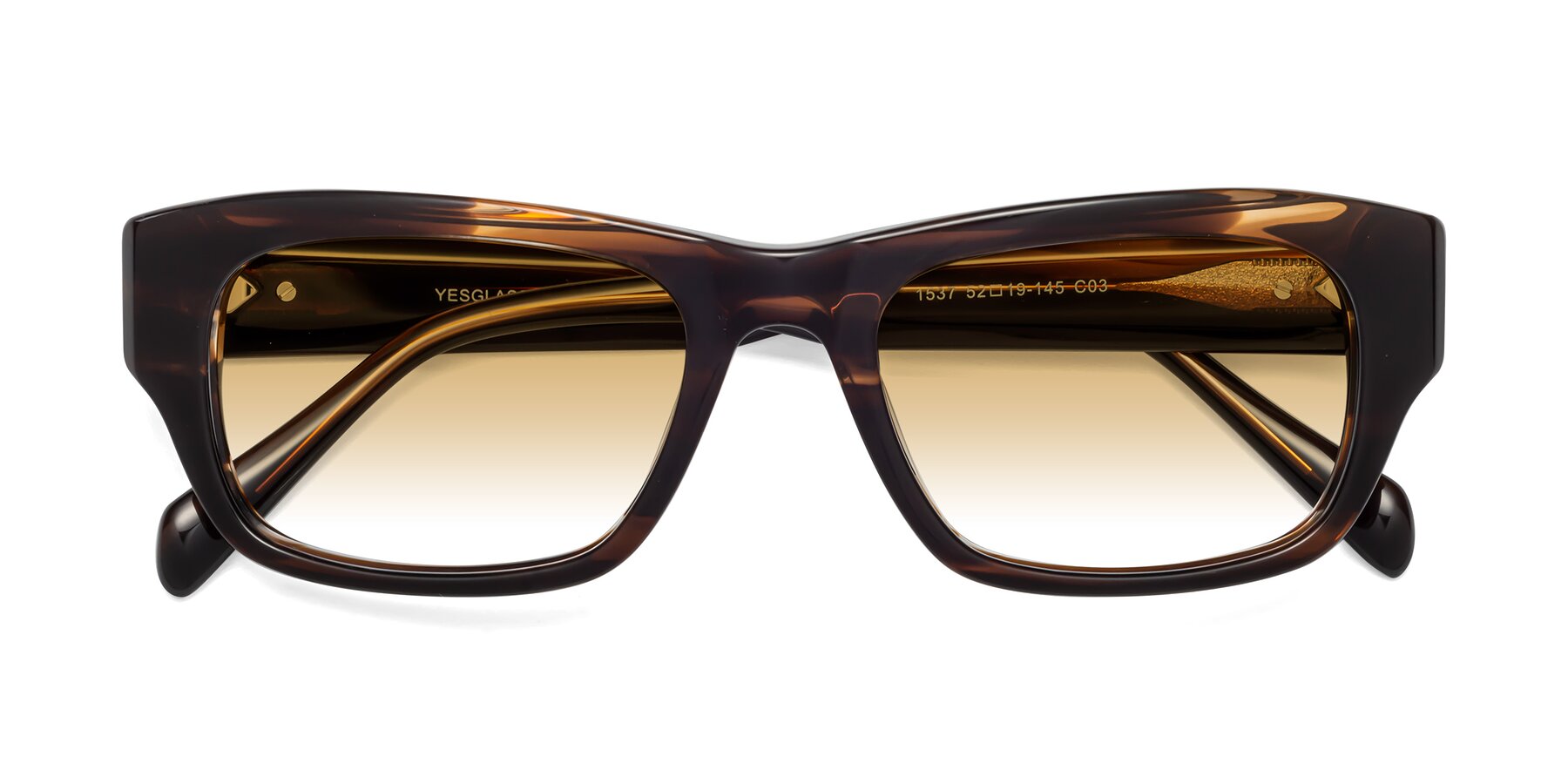 Folded Front of 1537 in Stripe Brown with Champagne Gradient Lenses