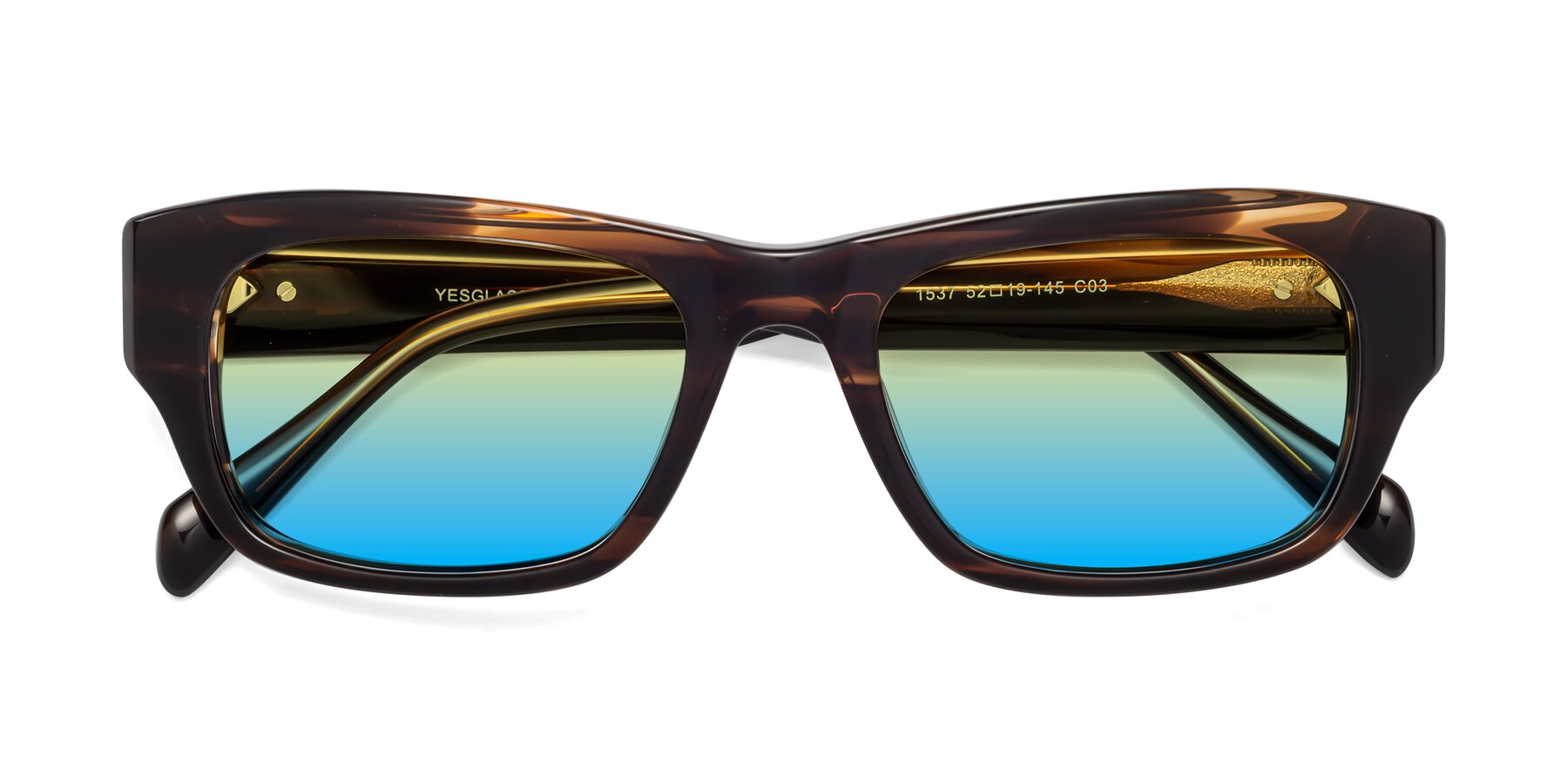 Folded Front of 1537 in Stripe Brown with Yellow / Blue Gradient Lenses