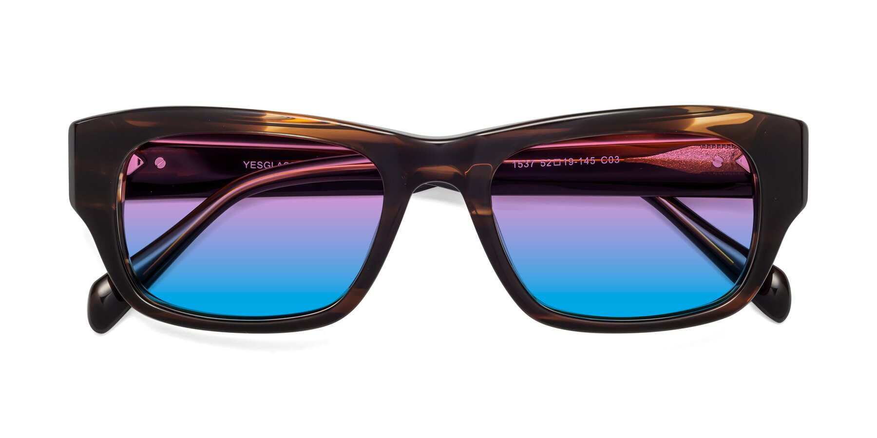 Folded Front of 1537 in Stripe Brown with Pink / Blue Gradient Lenses