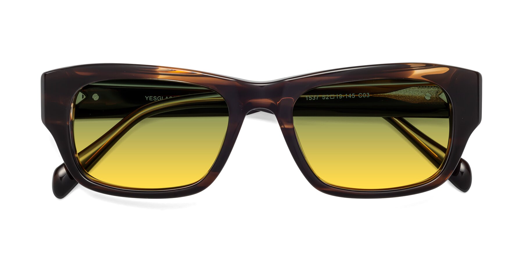Folded Front of 1537 in Stripe Brown with Green / Yellow Gradient Lenses