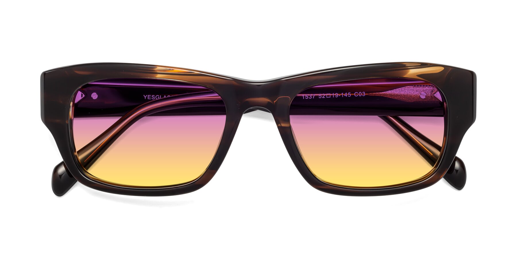 Folded Front of 1537 in Stripe Brown with Purple / Yellow Gradient Lenses