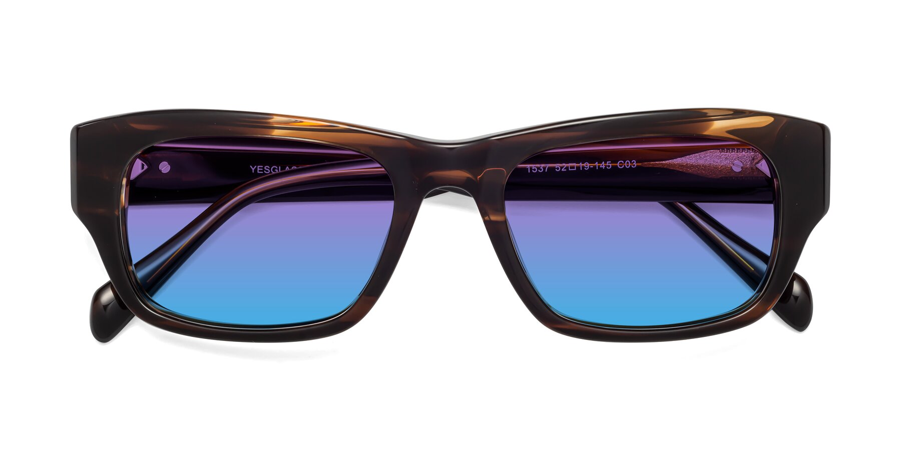 Folded Front of 1537 in Stripe Brown with Purple / Blue Gradient Lenses