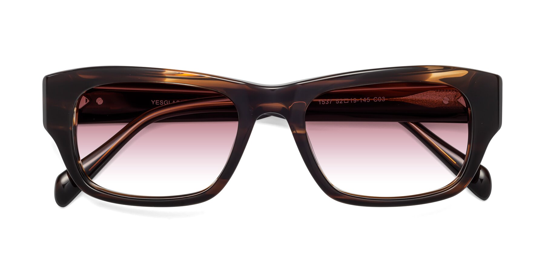 Folded Front of 1537 in Stripe Brown with Garnet Gradient Lenses