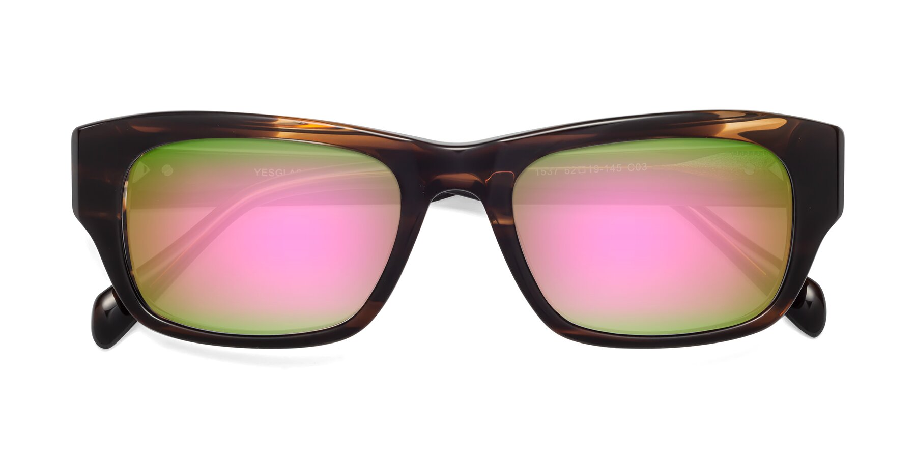 Folded Front of 1537 in Stripe Brown with Pink Mirrored Lenses