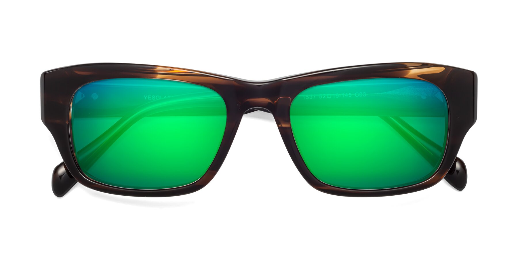 Folded Front of 1537 in Stripe Brown with Green Mirrored Lenses