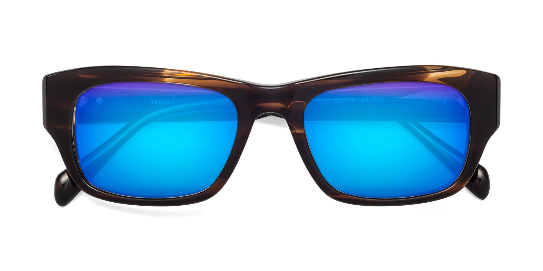 Folded Front of 1537 in Stripe Brown with Blue Mirrored Lenses