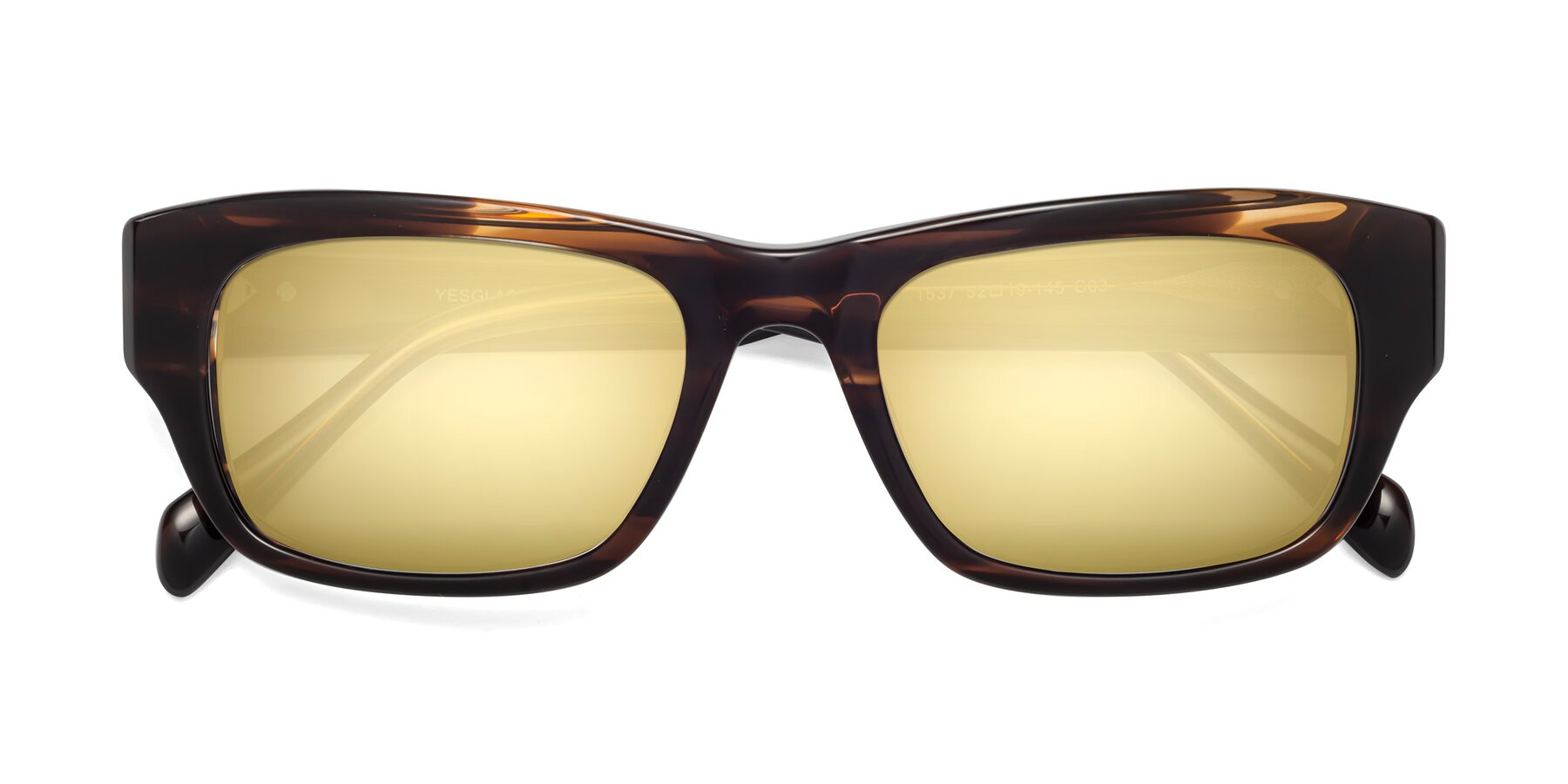 Folded Front of 1537 in Stripe Brown with Gold Mirrored Lenses