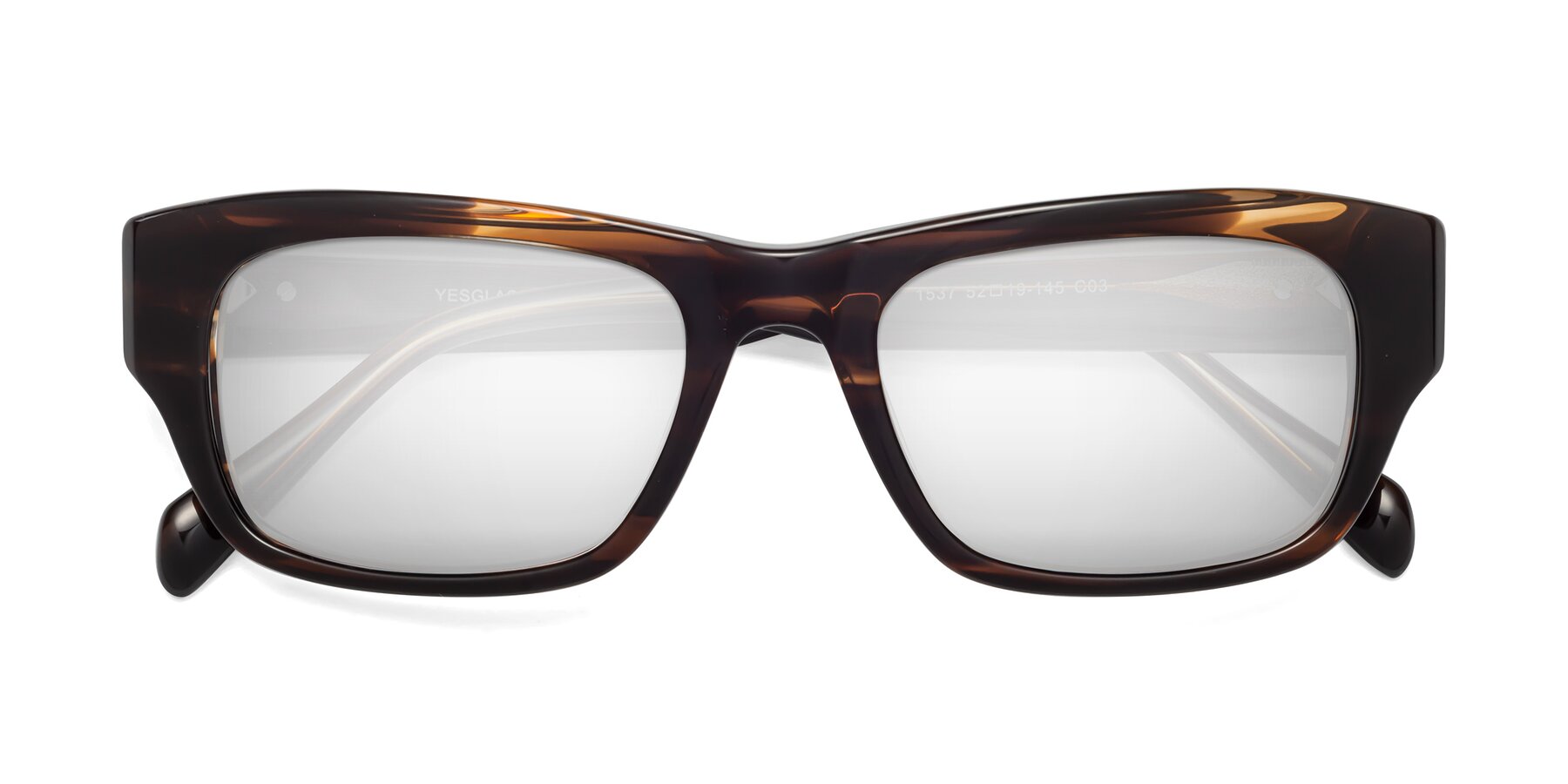Folded Front of 1537 in Stripe Brown with Silver Mirrored Lenses