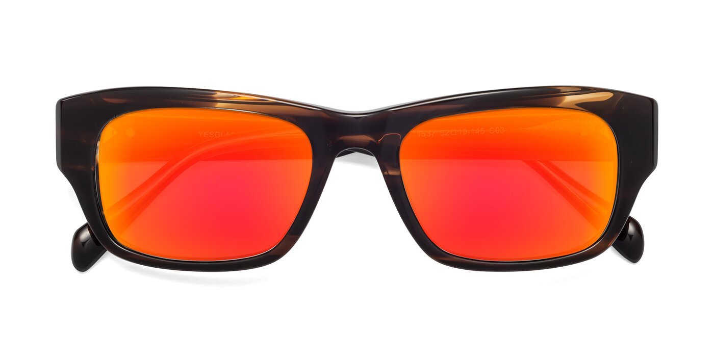 1537 - Stripe Brown Flash Mirrored Sunglasses