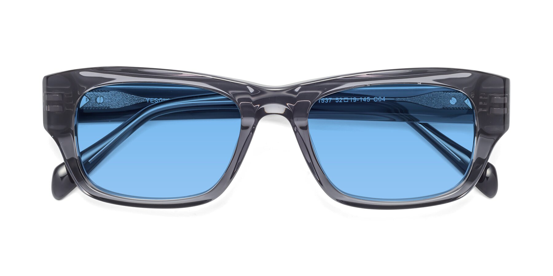 Folded Front of 1537 in Gray with Medium Blue Tinted Lenses