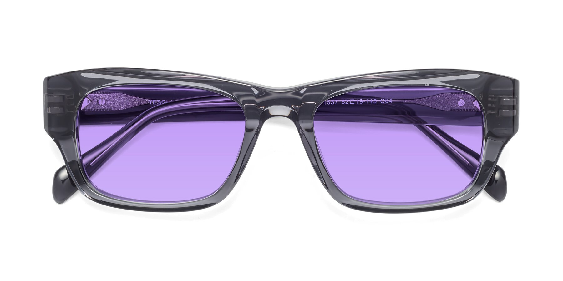 Folded Front of 1537 in Gray with Medium Purple Tinted Lenses