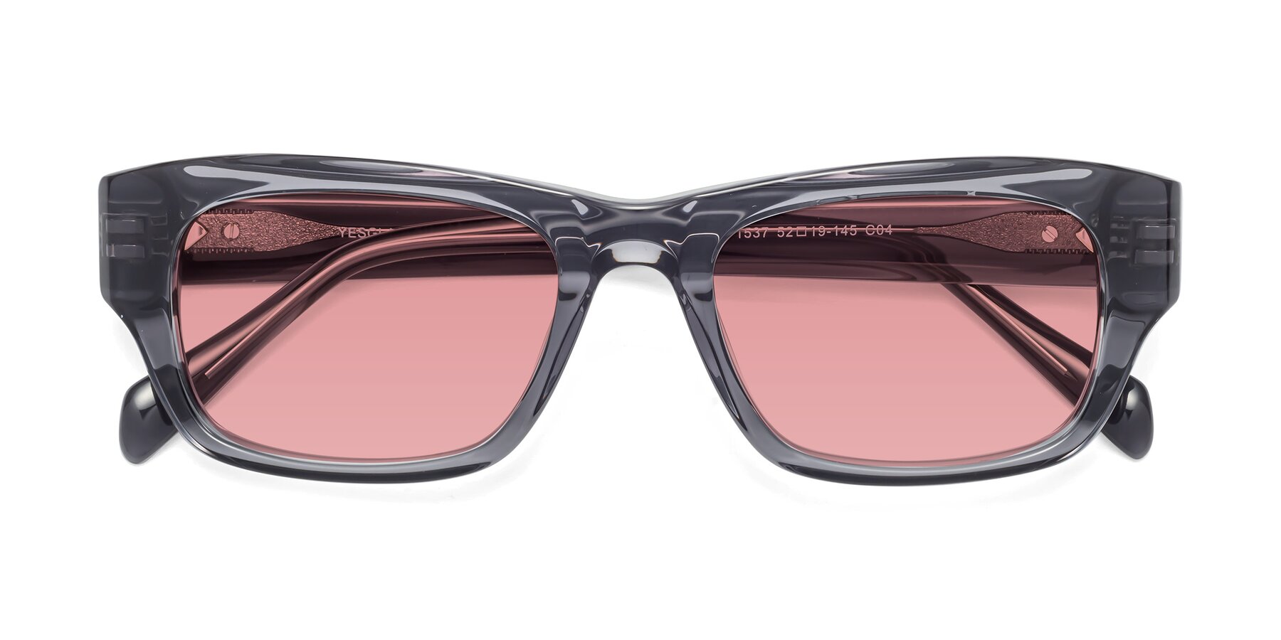 Folded Front of 1537 in Gray with Medium Garnet Tinted Lenses