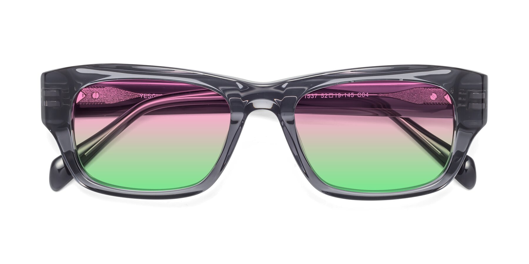 Folded Front of 1537 in Gray with Pink / Green Gradient Lenses