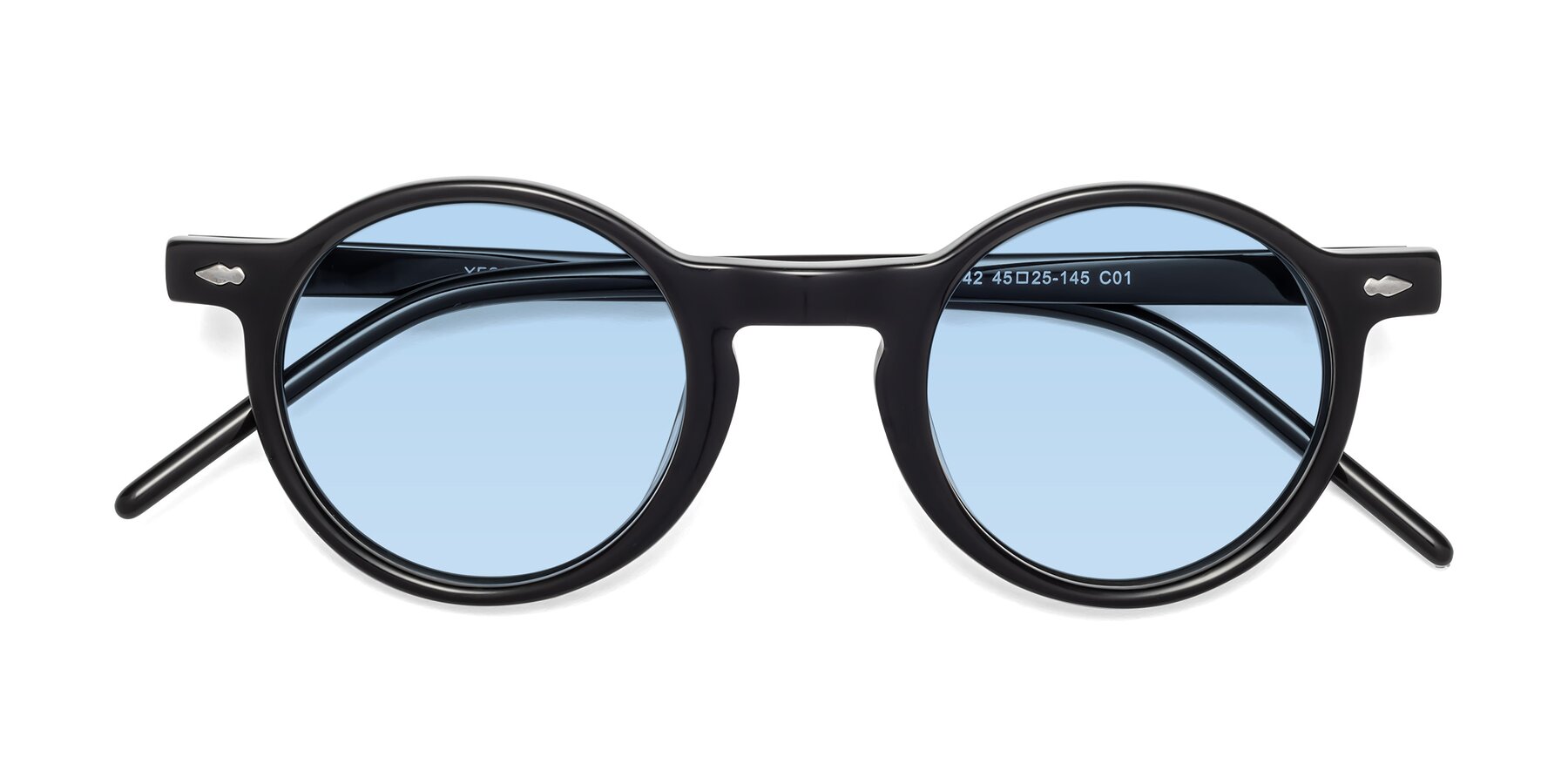 Folded Front of 1542 in Black with Light Blue Tinted Lenses
