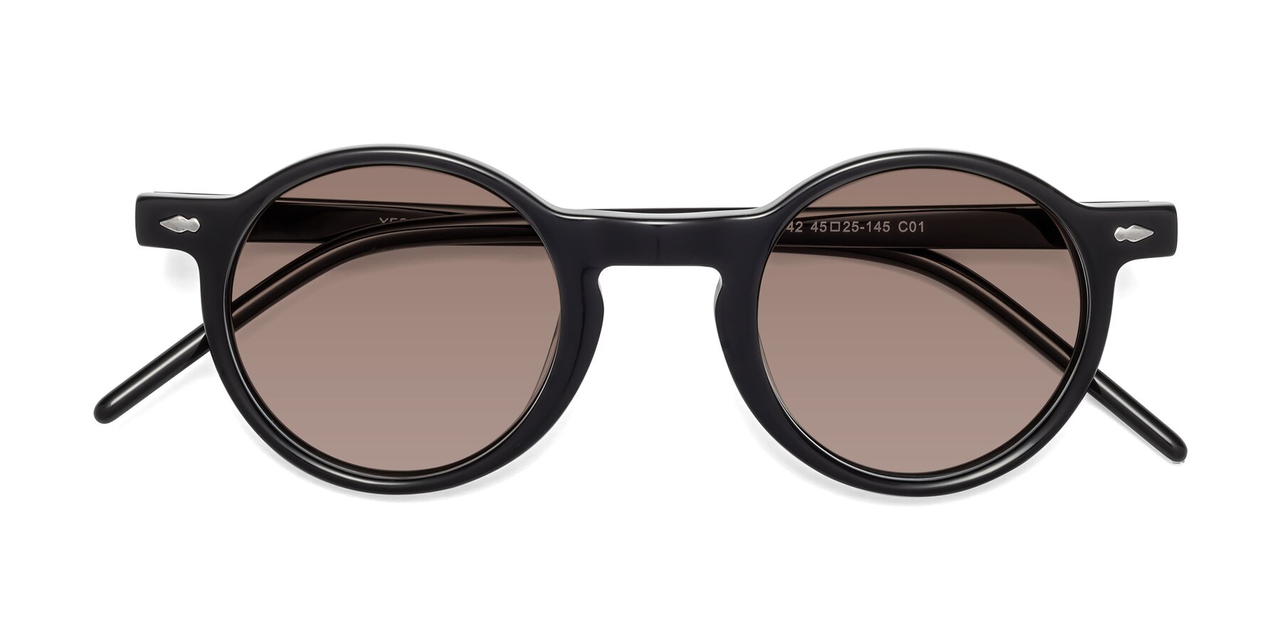 Folded Front of 1542 in Black with Medium Brown Tinted Lenses