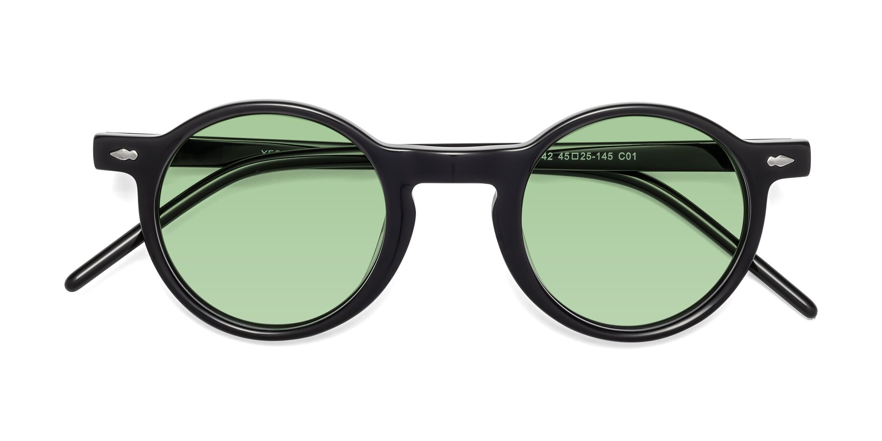 Folded Front of 1542 in Black with Medium Green Tinted Lenses