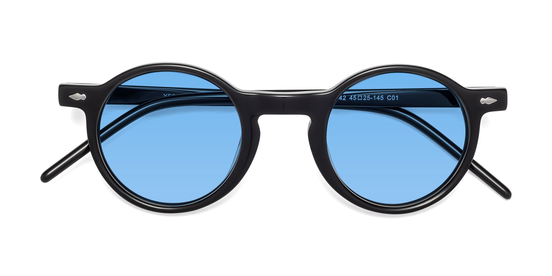 Folded Front of 1542 in Black with Medium Blue Tinted Lenses