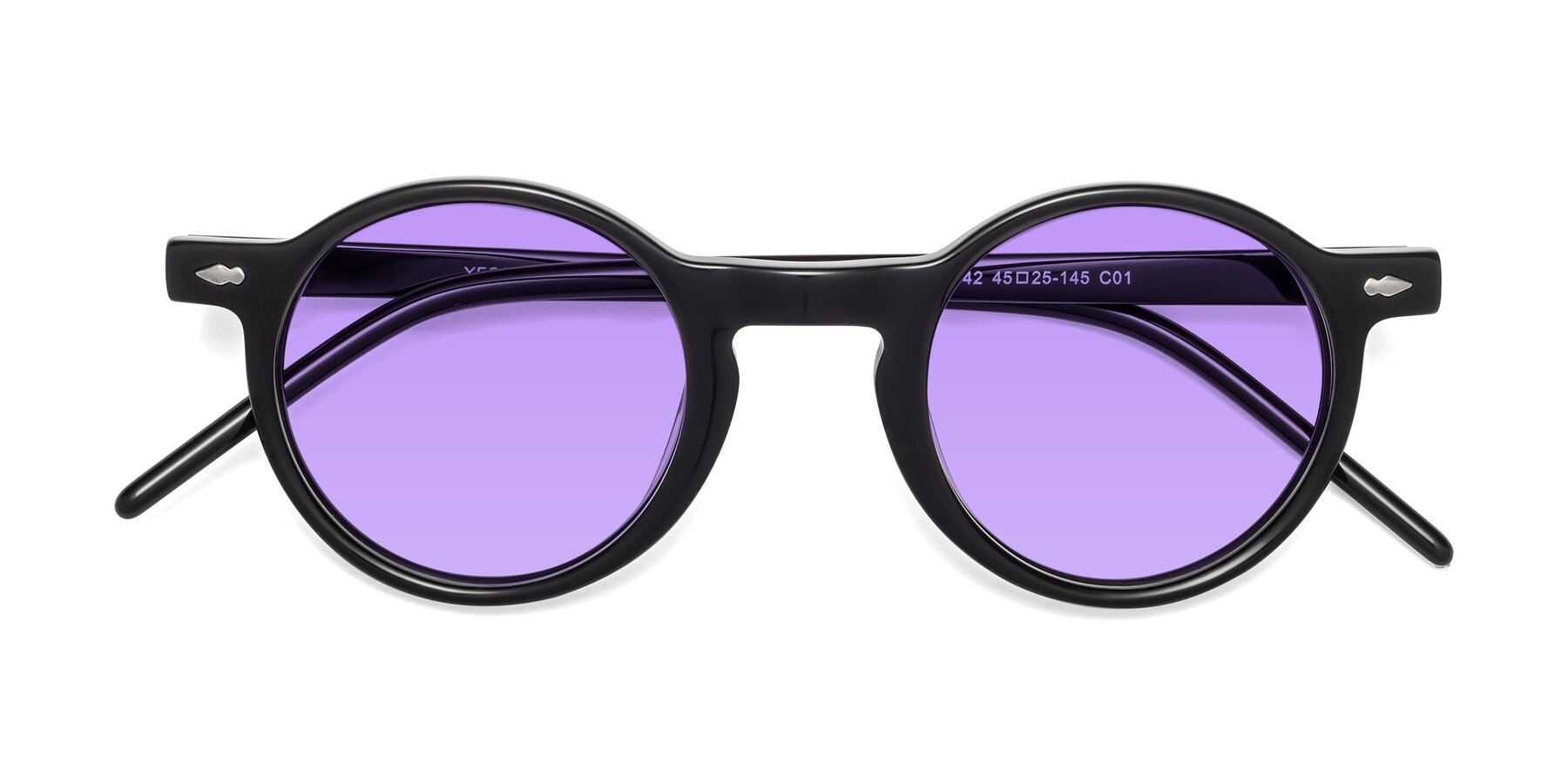 Folded Front of 1542 in Black with Medium Purple Tinted Lenses