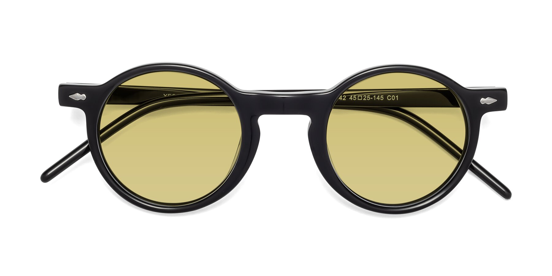 Folded Front of 1542 in Black with Medium Champagne Tinted Lenses