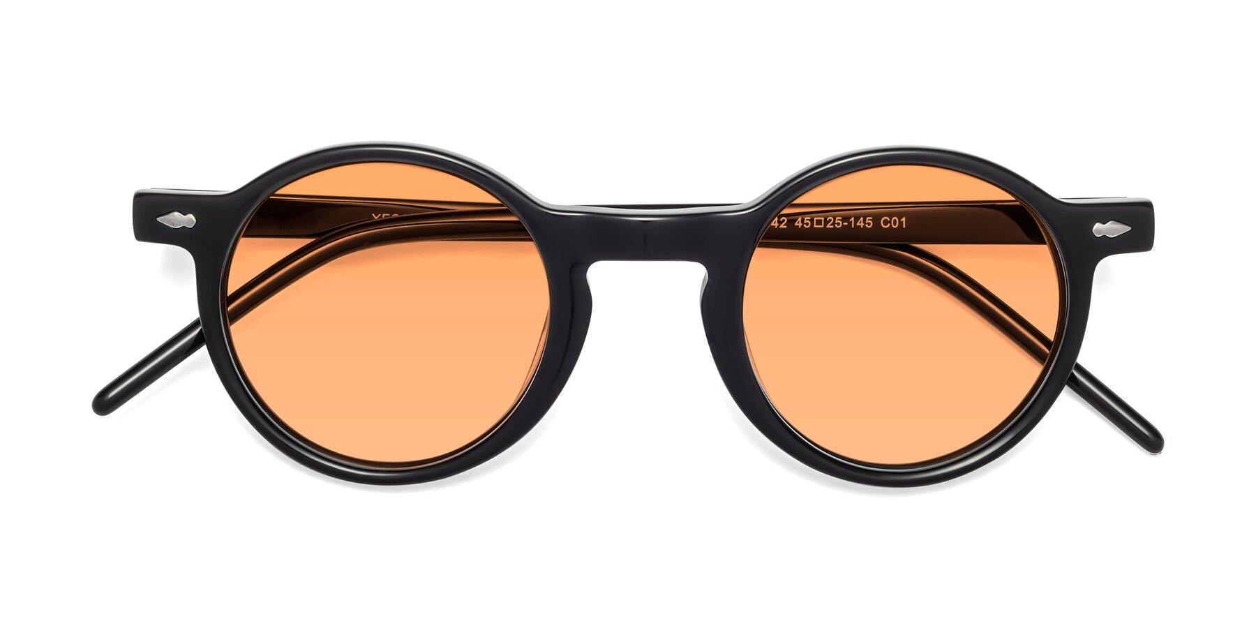 Folded Front of 1542 in Black with Medium Orange Tinted Lenses