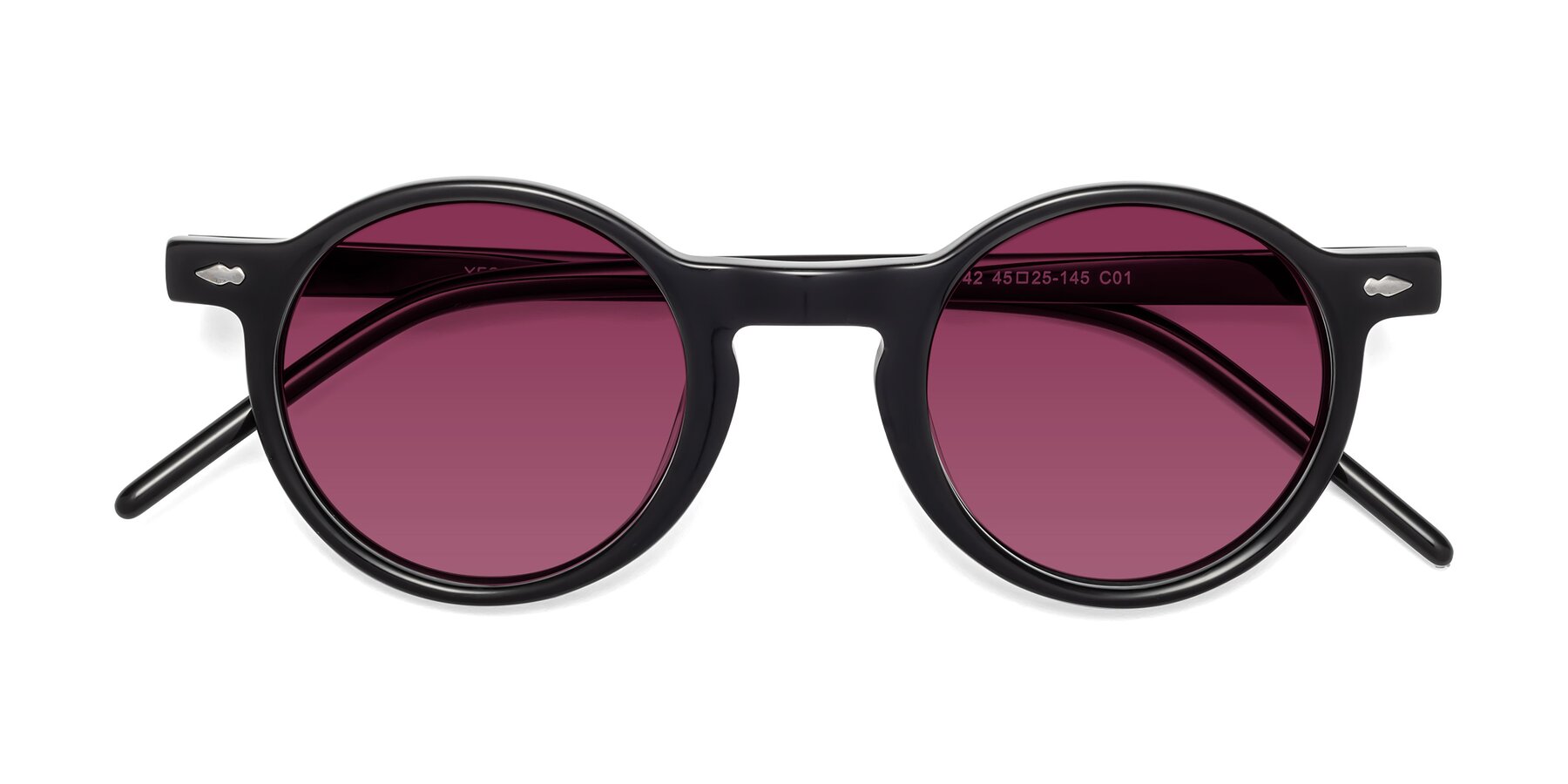 Folded Front of Marga in Black with Wine Tinted Lenses