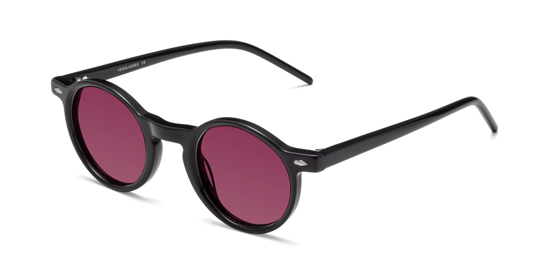 Angle of Marga in Black with Wine Tinted Lenses