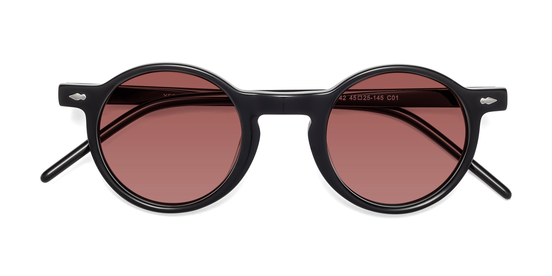 Folded Front of Marga in Black with Garnet Tinted Lenses