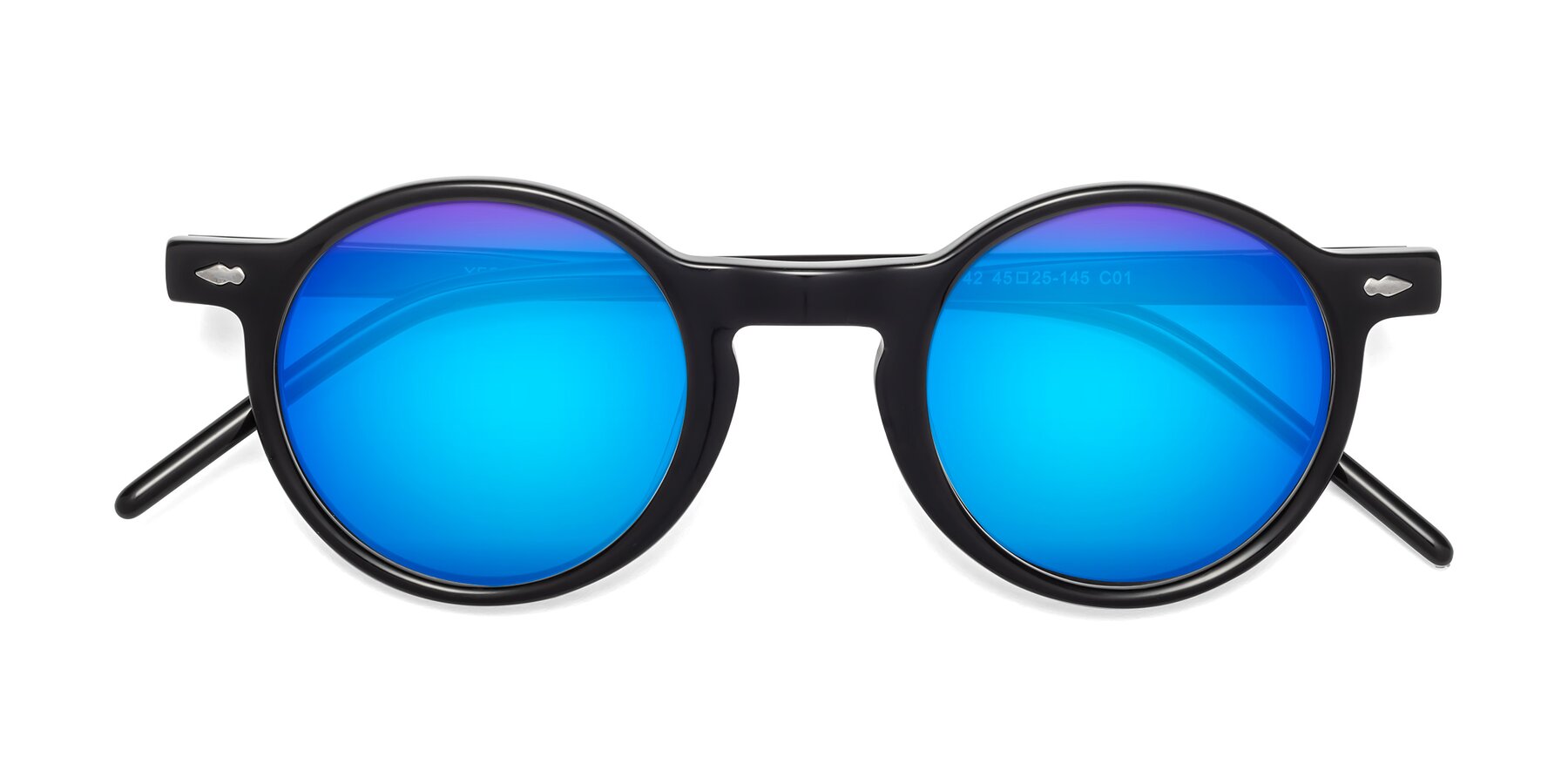 Folded Front of 1542 in Black with Blue Mirrored Lenses