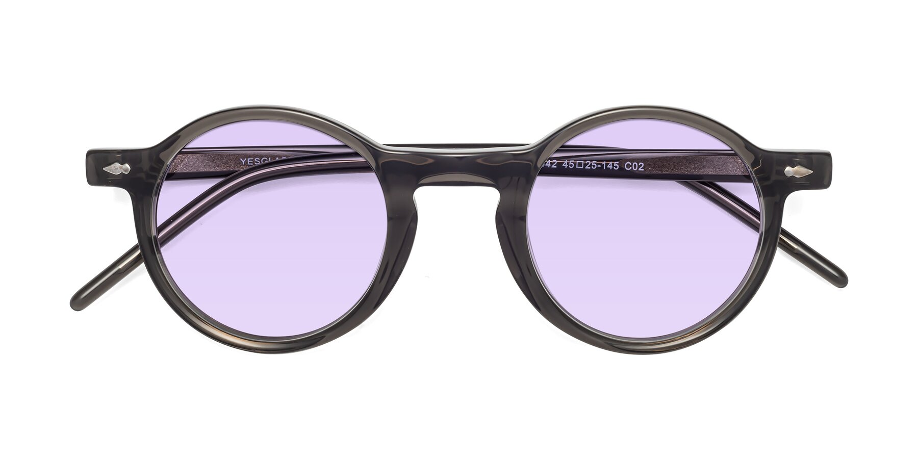 Folded Front of 1542 in Gray with Light Purple Tinted Lenses